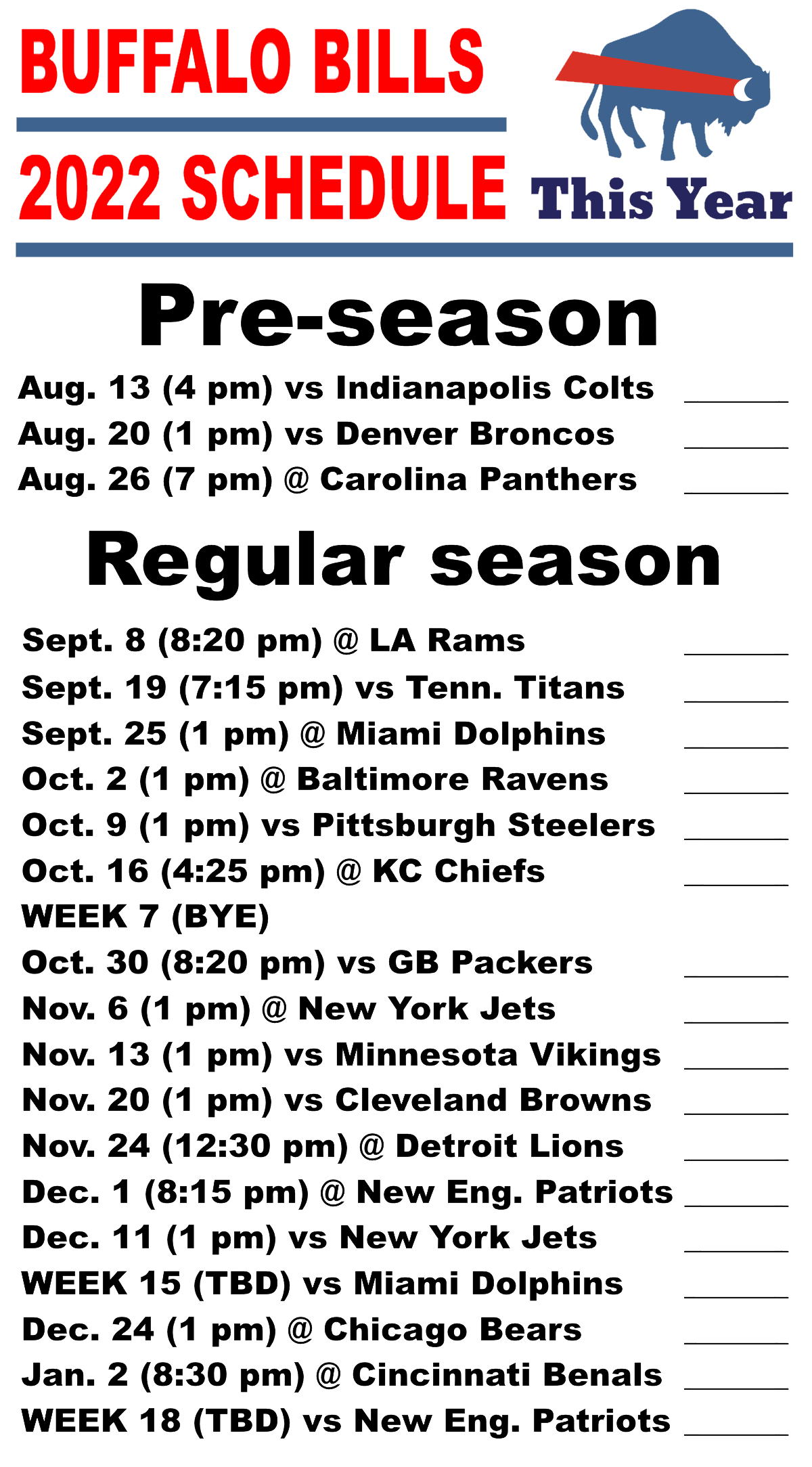 Bills preseason schedule released All WNY