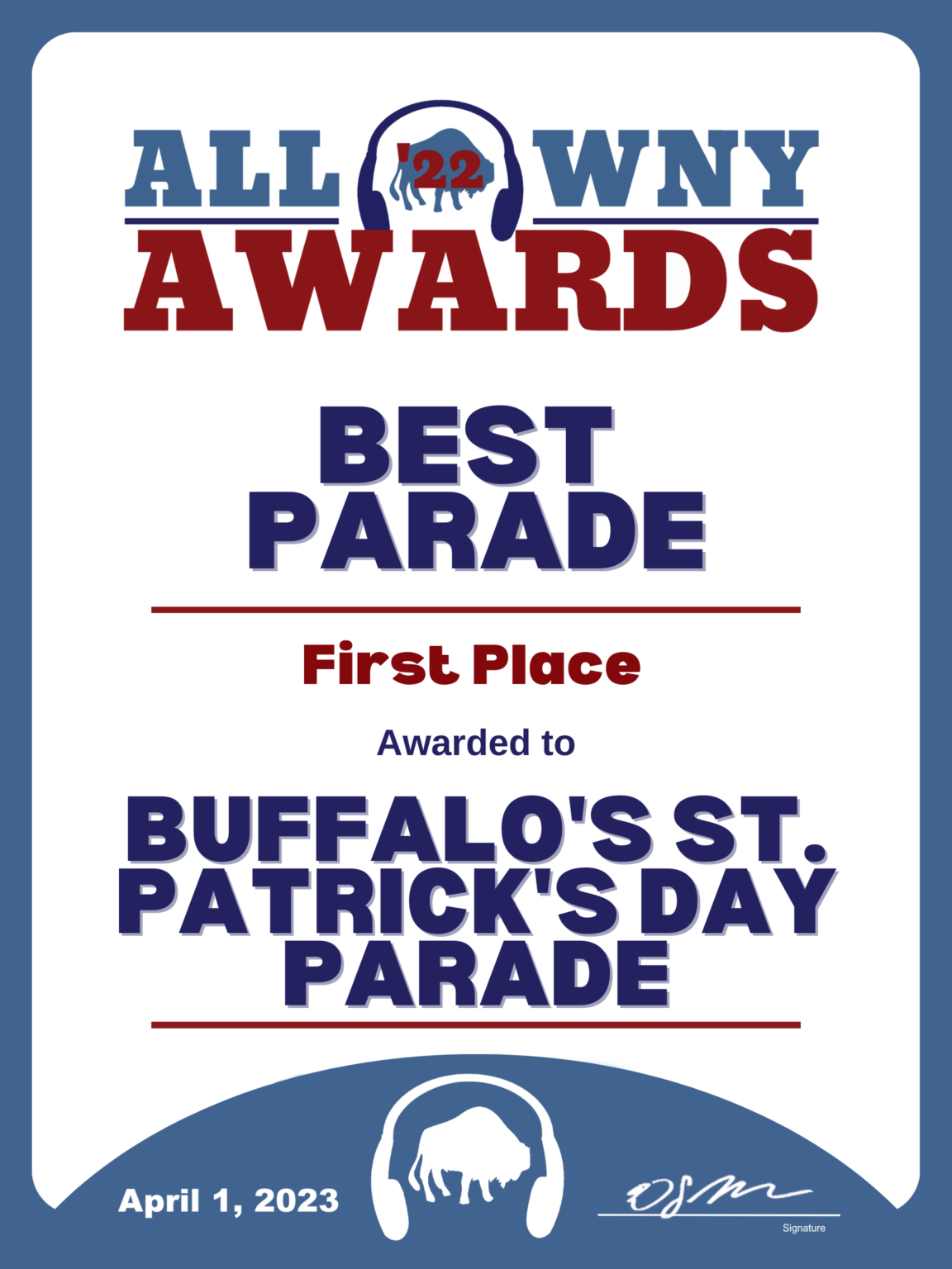 2022 All WNY Award Best Parade Buffalo St. Patrick's Day Parade All WNY
