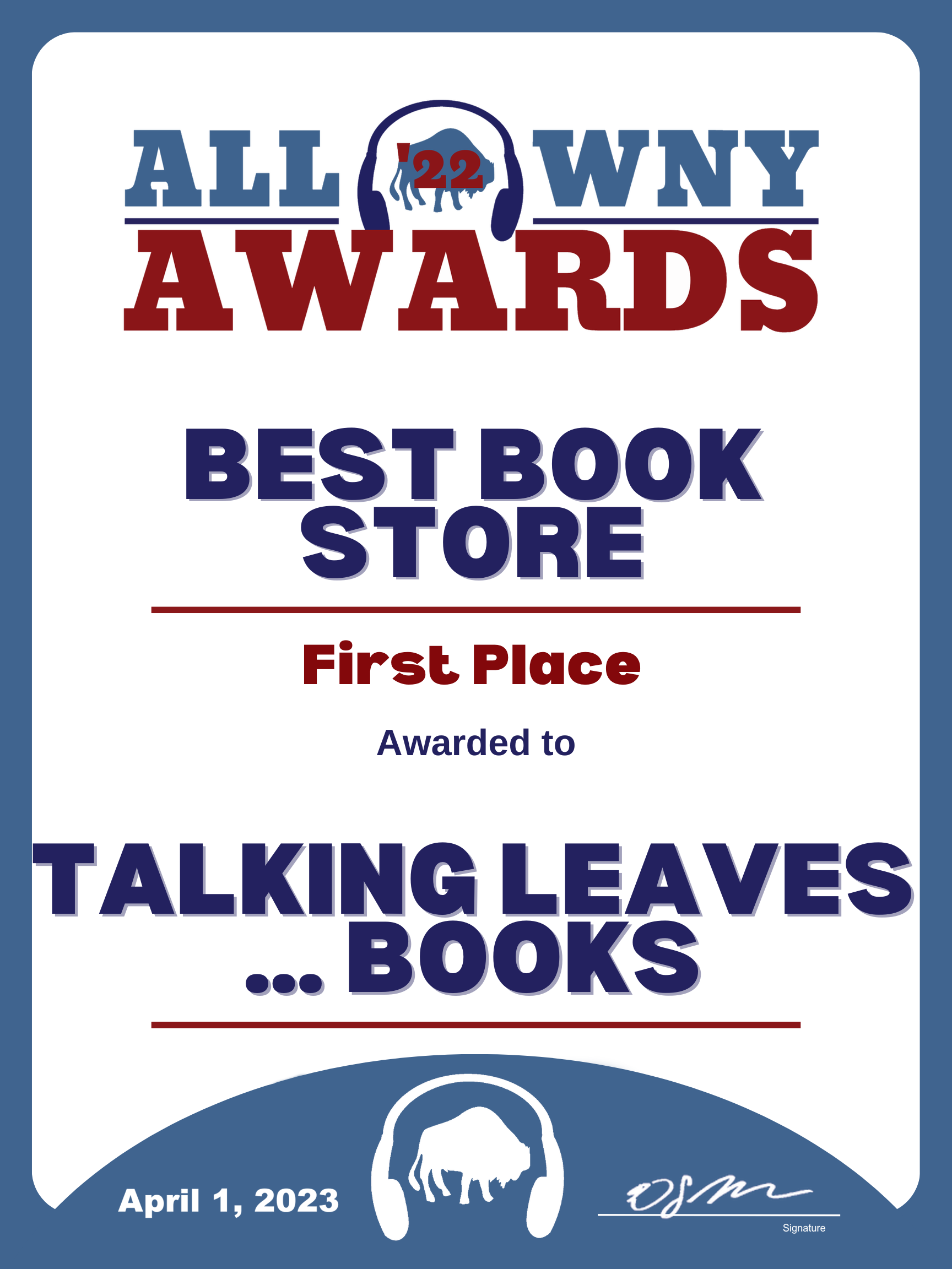 2022 All WNY Award Best Book Store Talking Leaves … Books All WNY