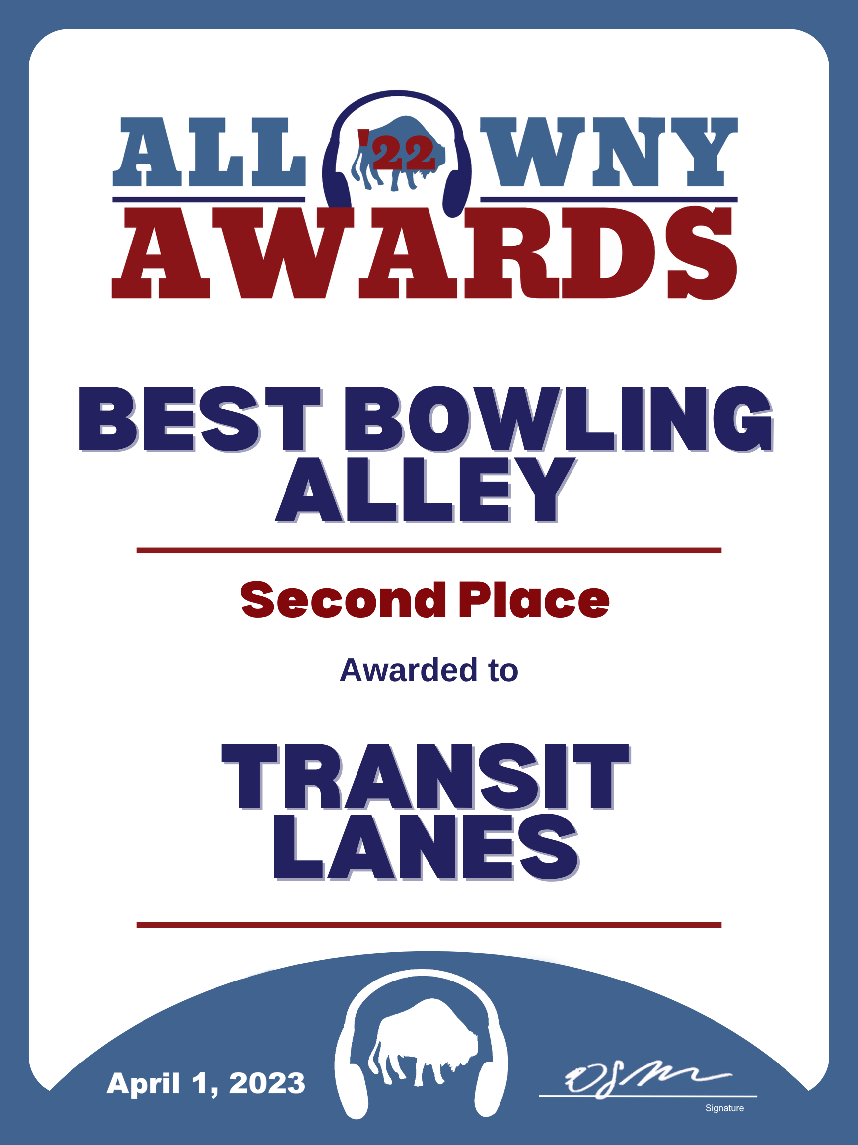 2022 All WNY Award Best Bowling Alley Strikers Lanes All WNY