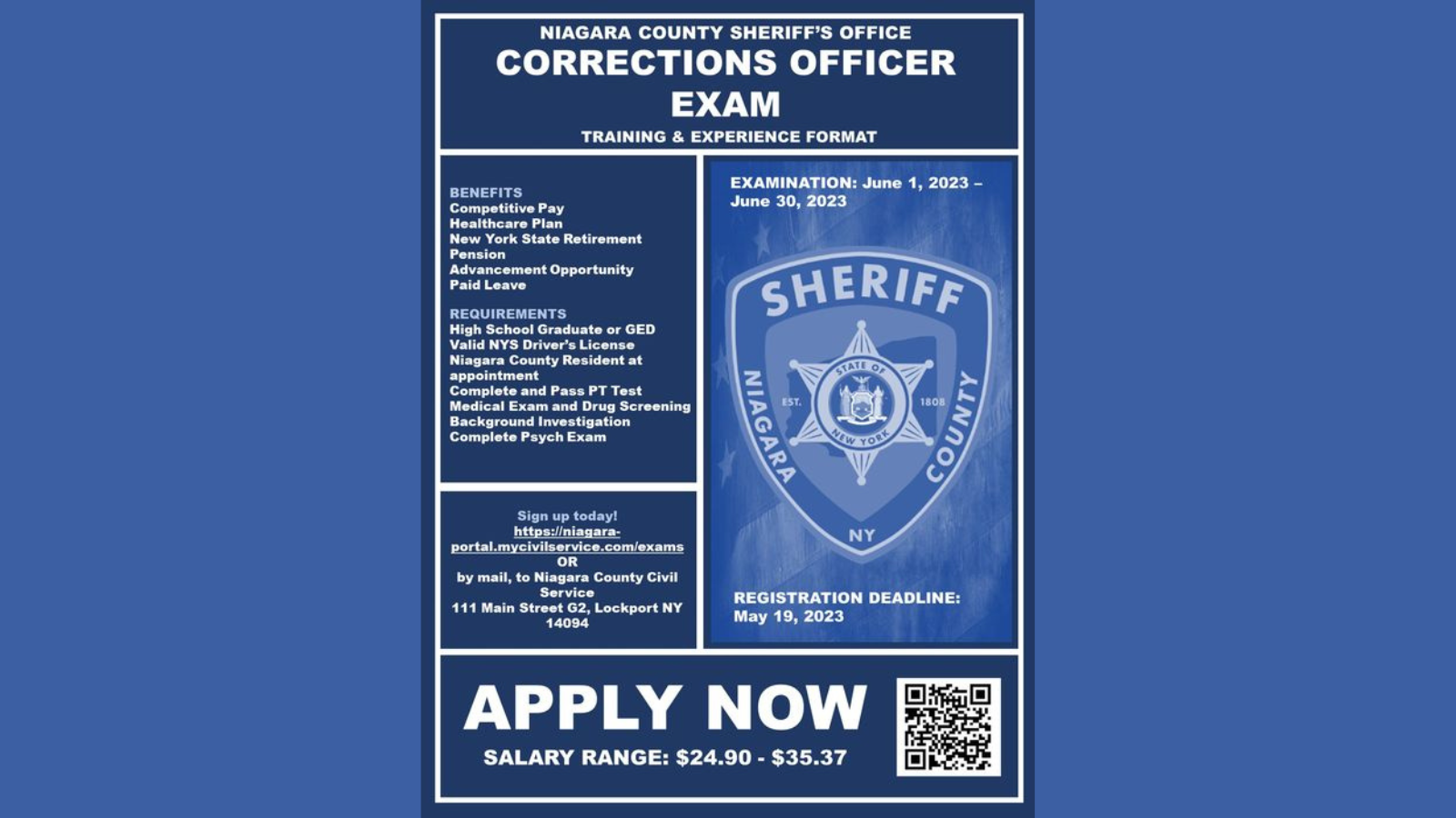 Niagara County accepting applications for correction officer positions