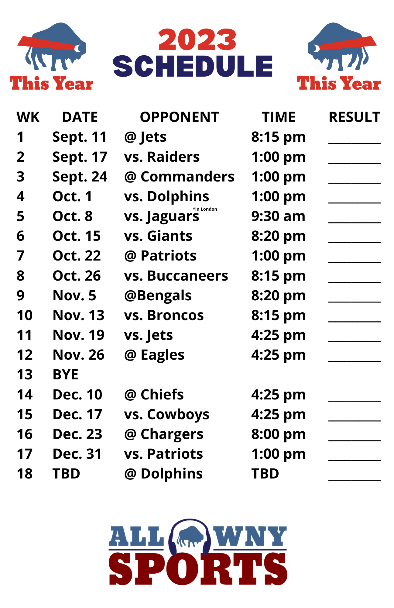 Bills 2023 Schedule Released All WNY