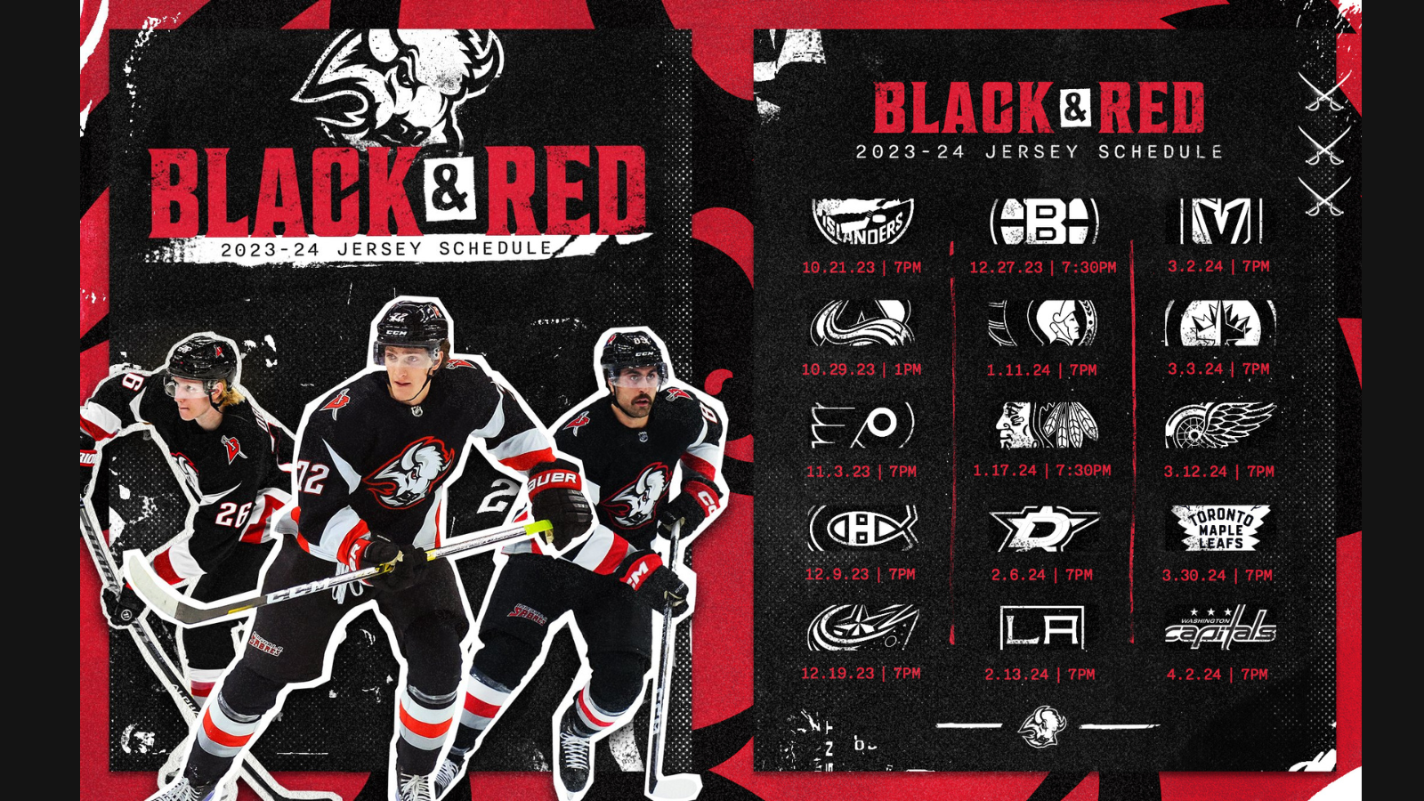 Black and red scheme returning as Sabres' third jersey for 12 home games