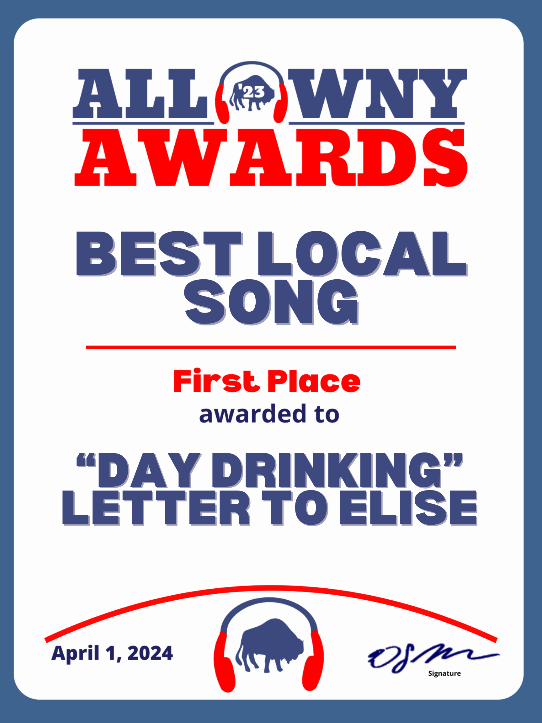 2023 All WNY Award Best Local Song 'Day Drinking' by Letter to Elise