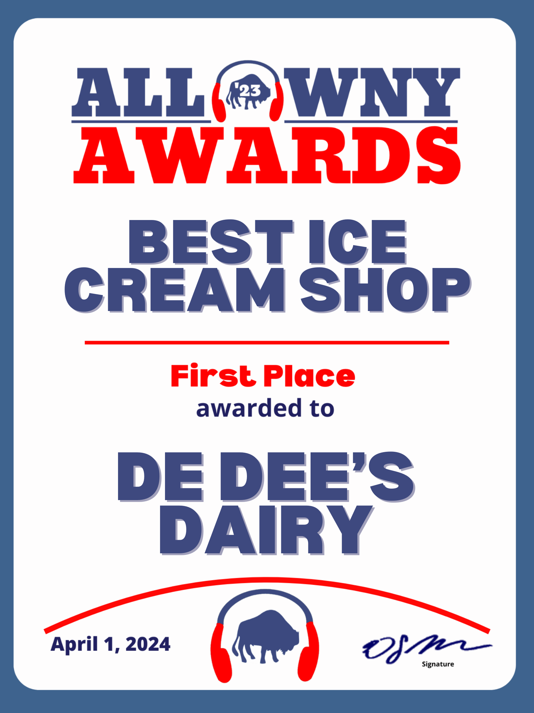 2023 All WNY Award Best Ice Cream Shop De Dee's Dairy All WNY